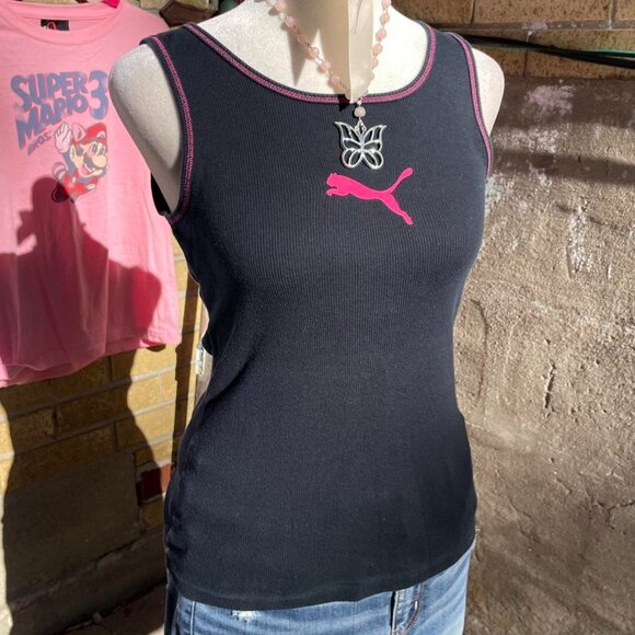 Y2K Black and Pink Puma Tank Top - Picture 1 of 5